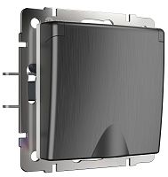 Розетка с заземлением без рамки Werkel 1-м. крышка шторки IP44 графит рифленый картинка